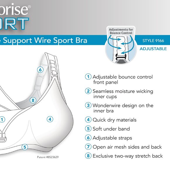 Glamorise SPORT Bra 36C (DOUBLE-LAYER) Wicking (PADDED-STRAPS) PURPLE NEW - Picture 8 of 13